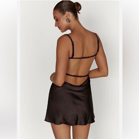 NWT Meshki Veda Two Tone Cutout Strappy Satin Mini Dress White Black New XXL - Picture 3 of 9